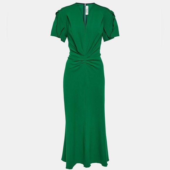Victoria Beckham Gathered wool-blend midi dress, green, size US2 - Picture 4 of 10